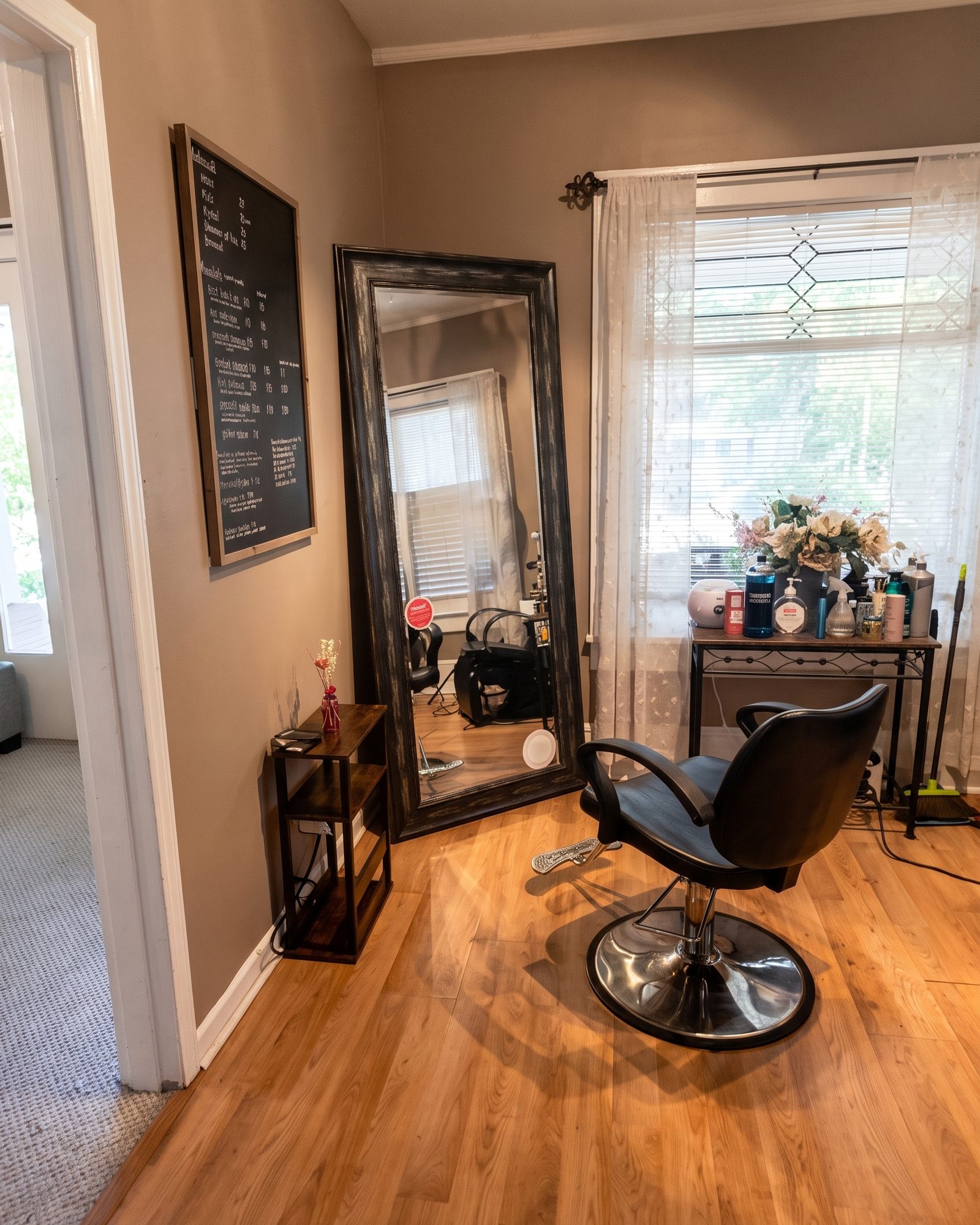 A styling station in soft natural light